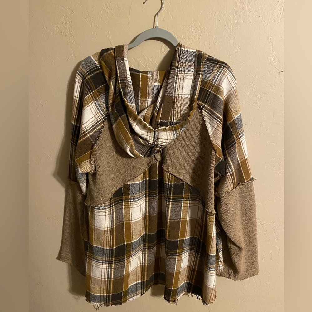 POL Women's Checkered Hoodie - Brown, Tan, White - Picture 2 of 3